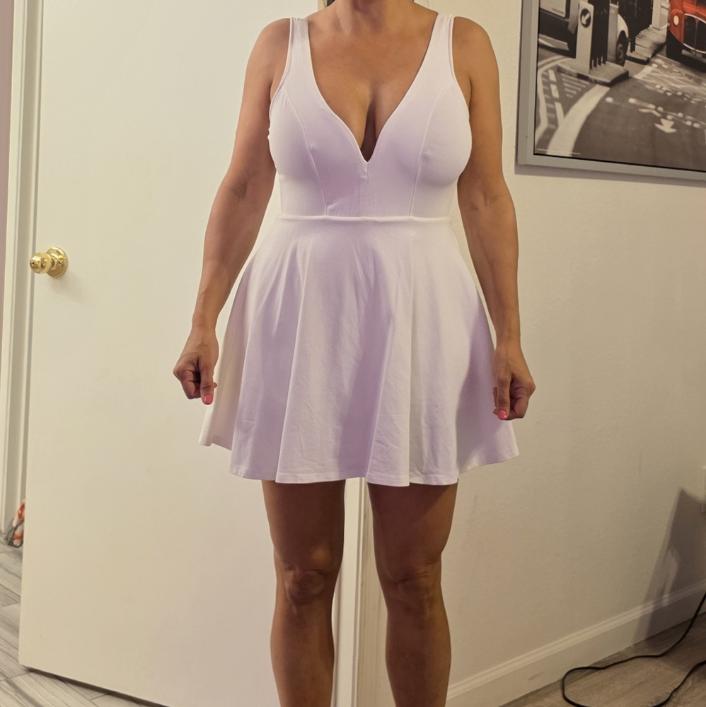 Express White Sleeveless Plunge Mini Dress